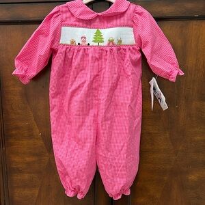 Bailey Boys pink gingham smocked Christmas dressy bubble 6M